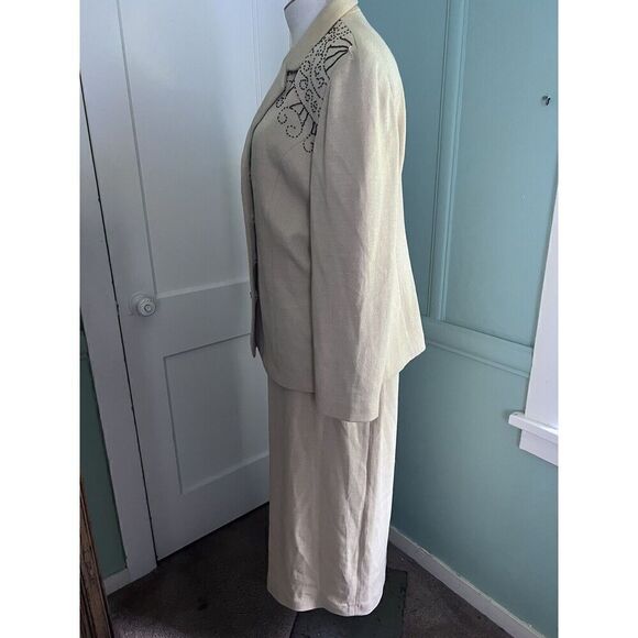 Liorah Womens 18W Champagne Gold Midi Skirt Beaded Jacket Embellished Church - Picture 6 of 12